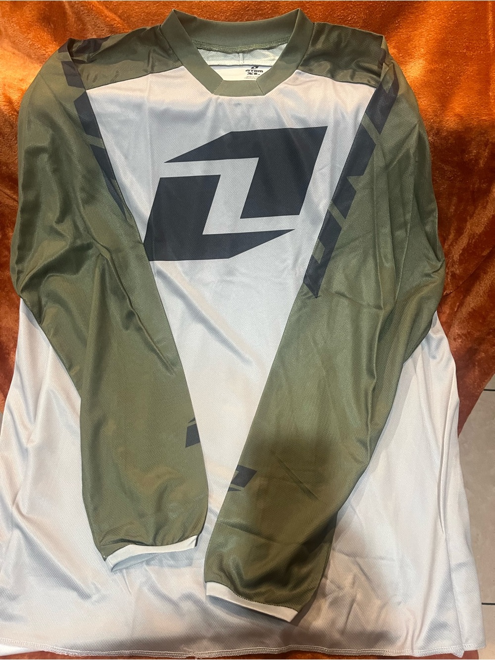 Atoms Men's Long Sleeve Jersey in Olive Green and White with Black Logo